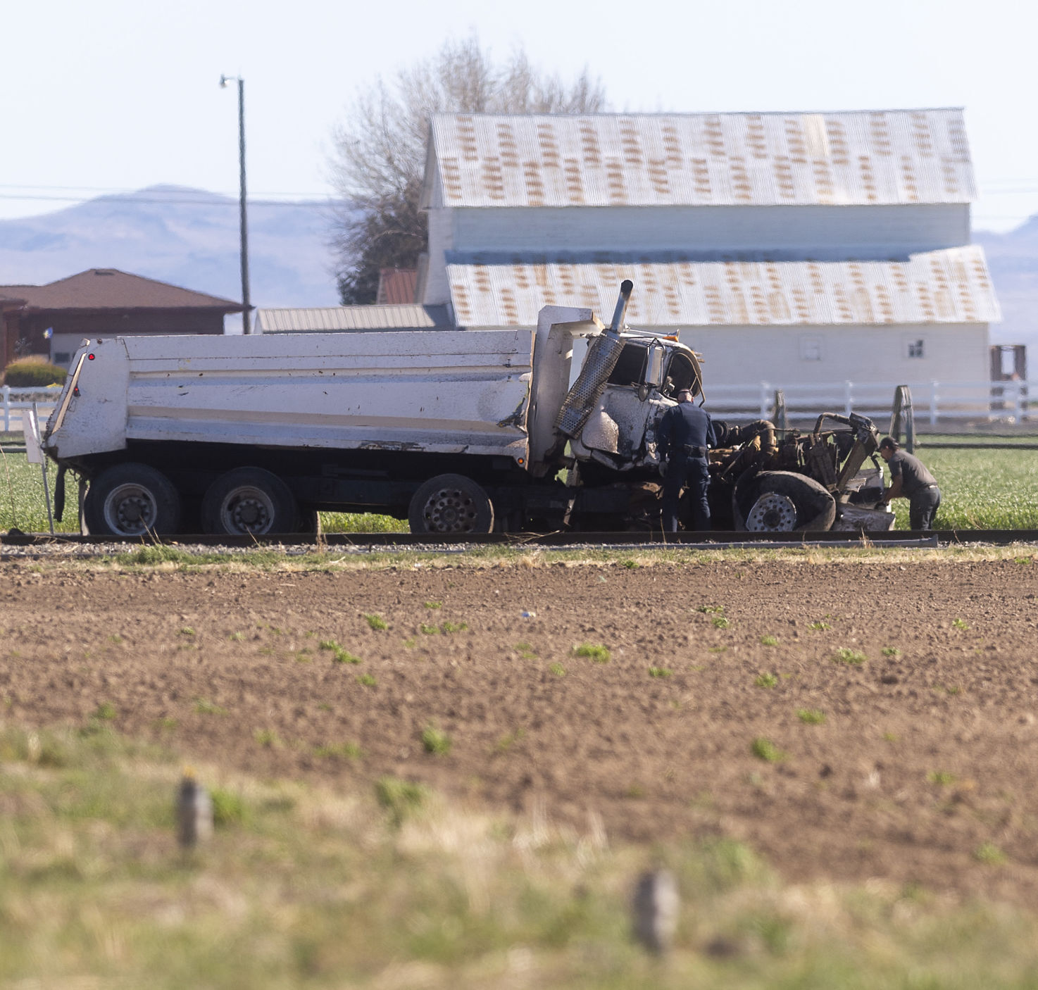 Crash involving a train and dump truck